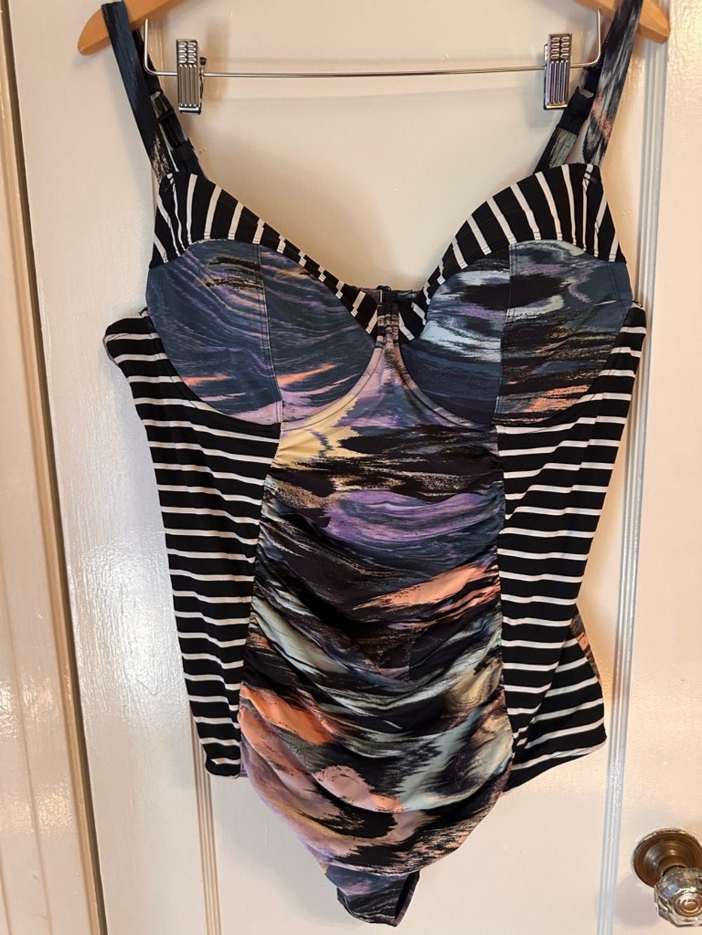 torrid Black Striped One-Piece bathing suit  with Multicolor Abstract Front
